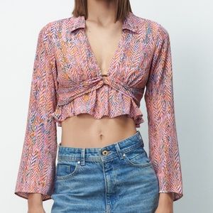 Zara Printed Blouse with Buckle NWOT